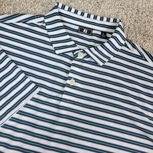 FootJoy Mens Large White Black Green Striped Performance Stretch Golf Polo Short